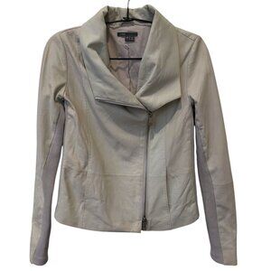 Vince Beige Goat Leather Jacket XS Cashmere-Blend Trim Y2K Archive Indie Sleaze